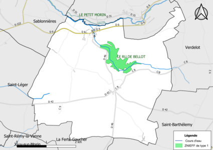 Carte des ZNIEFF de type 1 de la commune.