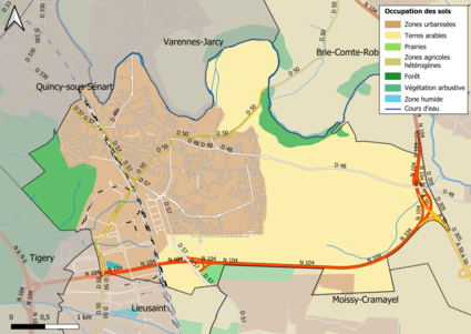 Carte des infrastructures et de l'occupation des sols en 2018 (CLC) de la commune.