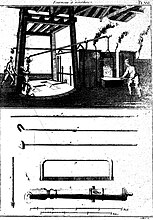 "Reverberatory" furnace. Below, a "full" barrel before drilling.