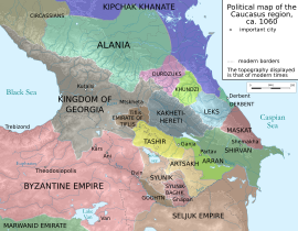 Map of the Caucasus c.1060, with Alania in teal