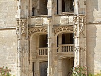 The Longueville staircase, Château de Châteaudun, showing juxtaposition of Flamboyant Gothic and antique decoration