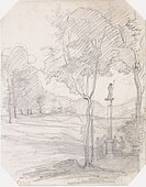 A sketch of a landscape in pencil by Camille Corot, 1870