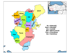 Mapa dos distritos da província de Denizli