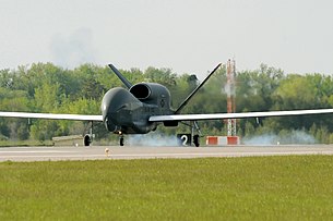 Arrival of the first Northrop Grumman RQ-4 Global Hawk at Grand Forks AFB in May 2011
