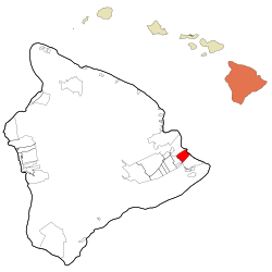 Location in Hawaii County and the state of Hawaii