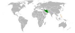 Map indicating locations of Iran and Philippines