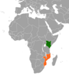 Location map for Kenya and Mozambique.