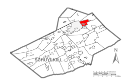 Location of Delano Township in Schuylkill County, Pennsylvania