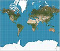 Image 4 Mercator projection Map: Strebe, using Geocart The Mercator projection is a cylindrical map projection presented by the Flemish geographer and cartographer Gerardus Mercator in 1569. Because it represents paths of constant course as straight lines, it long served as the standard map projection for nautical purposes. However, it distorts the size of objects as the latitude increases: thus areas in the mid-latitudes appear significantly larger than their actual size relative to those the equator, and those near the poles are even more exaggerated. Most modern atlases no longer use the Mercator projection for world maps or for areas distant from the equator, preferring other cylindrical projections, or forms of equal-area projection. More selected pictures