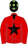 Red, black star, black cap, light green spots