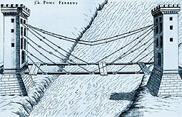 Puente atirantado de hierro (lámina 34 de «Machinae Novae»).