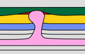 Stratigraphic trap around an evaporite (pink) salt dome