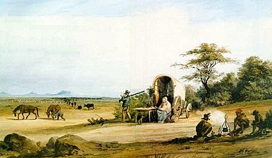 Trekboers crossing the Karoo by Charles Davidson Bell
