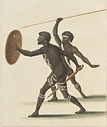 Two of the Natives of New Holland, Advancing to Combat by Sydney Parkinson, 1773