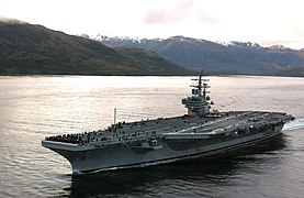 U.S. Navy carrier USS Ronald Reagan in the strait