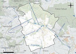 Carte en couleur présentant le réseau hydrographique de la commune