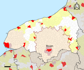 Localisation de l'aire d'attraction de Rouen dans le département de la Seine-Maritime.