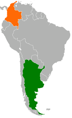 Map indicating locations of Argentina and Colombia