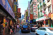 Manhattan's Chinatown, the largest concentration of Chinese people in the Western Hemisphere[1][2] and one of nine Chinatown neighborhoods in New York City,[3] as well as one of twelve in the surrounding New York metropolitan area