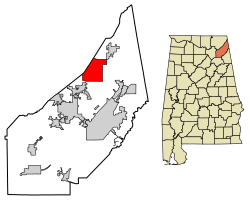 Location of Henagar in DeKalb County, Alabama.