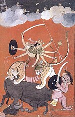 Depiction of Durga in a Guler style painting