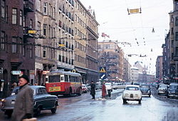 Folkungagatan mot öst i höjd med Östgötagatan, januari 1963 och från samma ställe 2008