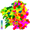 Mapa dos concellos de Galicia coa poboación de 2010.