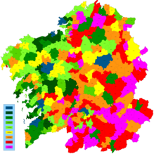 Mapa populacional dos concelhos galegos em 2010.