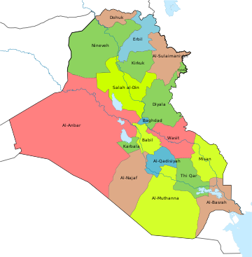 A clickable map of Iraq exhibiting its governorates.