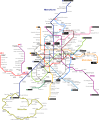 Mapa esquemático del Metro de Madrid con el recorrido aproximado de la línea 113 de la EMT, que tiene un recorrido exterior a la línea circular del metro.