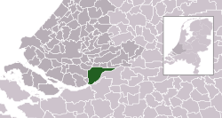 Highlighted position of Dordrecht in a municipal map of South Holland