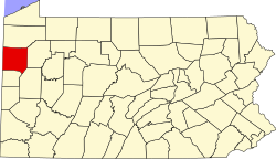 Location of Mercer County in Pennsylvania