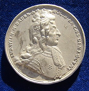 A Medallion by Georg Hautsch celebrating the Habsburg victory at Slankamen, portrait of Turk Louis 1691, obverse.