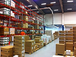 Cardboard boxes stacked in a warehouse