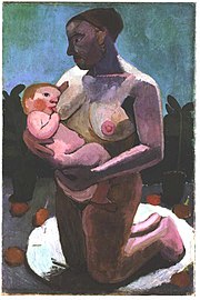 אם כורעת ברך עם ילד מאת Paula Modersohn-Becker, Alte Nationalgalerie, Staatliche Museen zu Berlin, Berlín.