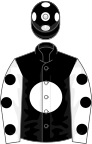 Black, white disc, white sleeves, black spots, black cap, white spots