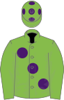 Light green, large purple spots, light green cap, purple spots