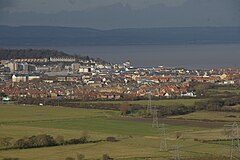 View across the town, looking towards the sea