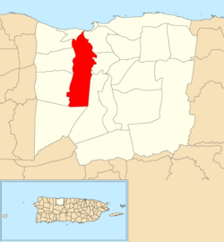 Location of Tanamá within the municipality of Arecibo shown in red