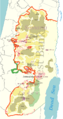 Image 22The Gaza–Israel barrier route built (red), under construction (pink) and proposed (white), (from History of Israel)