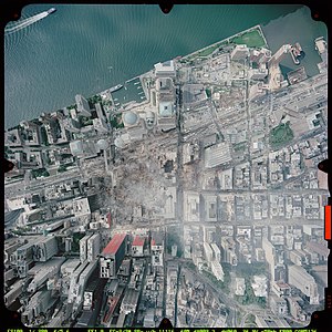 Aerial view of the World Trade Center site at History of New York City (1978–present), by National Oceanic and Atmospheric Administration