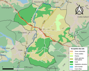 Carte en couleurs présentant l'occupation des sols.