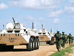 Bangladesh Army personnel and armoured personnel carrier in UN peacekeeping mission