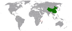 Map indicating locations of Comoros and China