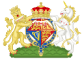 The personal coat of arms of Anne, Princess Royal displayed on a lozenge.