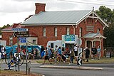 Riders mill around the Macarthur Court House, 2009