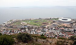 An aerial view of Green Point from Signal Hill