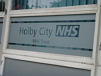 A sign for Holby City Hospital.