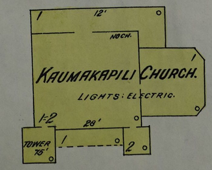 File:Kaumakapili Church in 1914 detail, Sanborn Fire Insurance Map from Honolulu, Oahu County, Hawaii. LOC sanborn01537 001-12 (cropped).tif