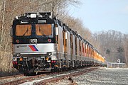 Retired ALP-44 locomotives and Arrow railcars stored on the Lackawanna Cut Off.